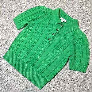 Green Cable Knit Polo Shirt Size S